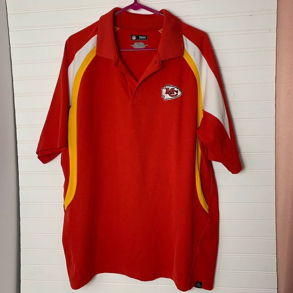 NFL Kansas City Chiefs Team Apparel Polo Shirt Mens XL Football‎ Red Gold